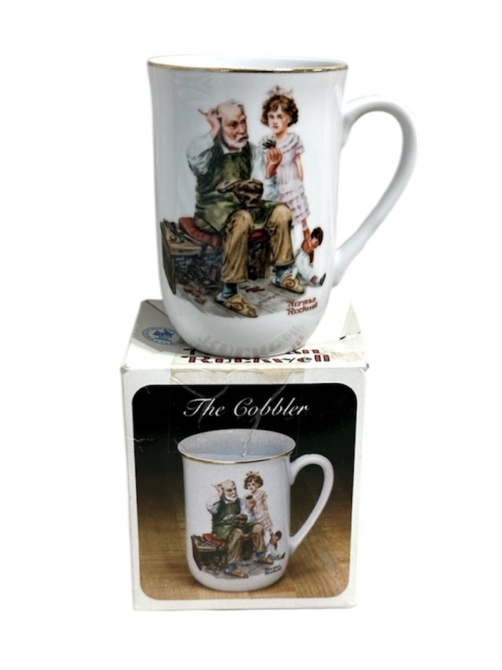NORMAN ROCKWELL the Cobbler Collectors Porcelain Mug with box Vintage